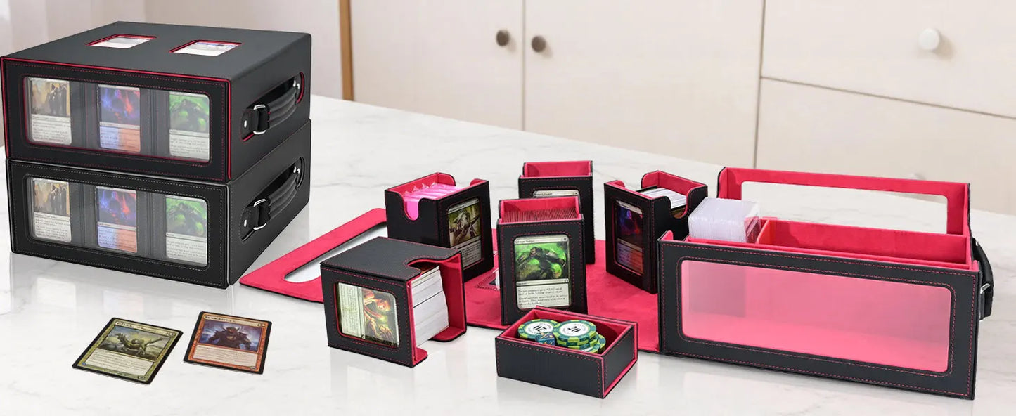 7 in 1 Handle Trading Card Storage Box Commander Deck Box with for MTG TCG Deck Box with 8 Toploaders 2 Stoppers