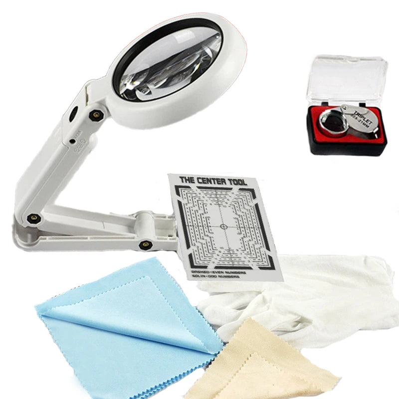 Collection Cards Grading Kit Centering Tool, LED Magnifying Table Lamp, 30X Magnifying Glass, Sports Trading Cards Measuring Set