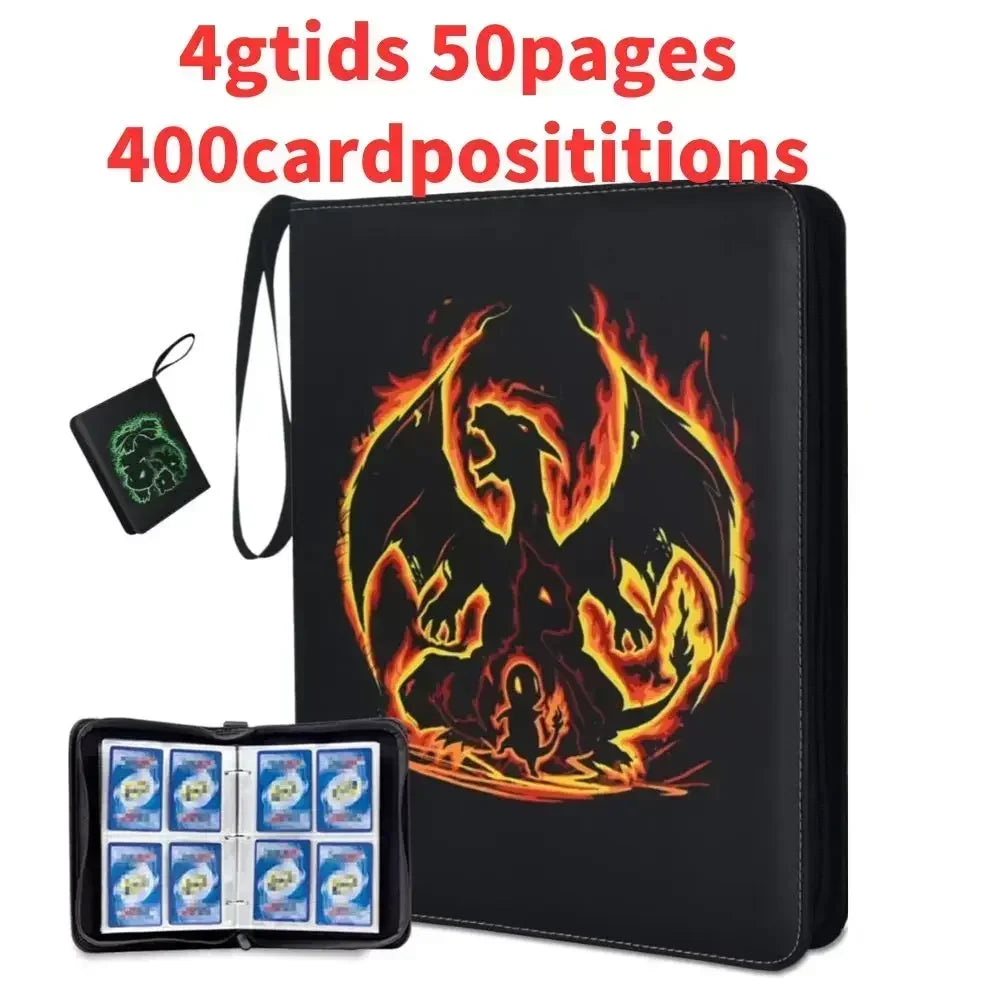 Trading Card Binder-4 Pocket 400 Pockets Card Holder Album with 50 Removable Sleeves Portable Card Collection Book with Zipper