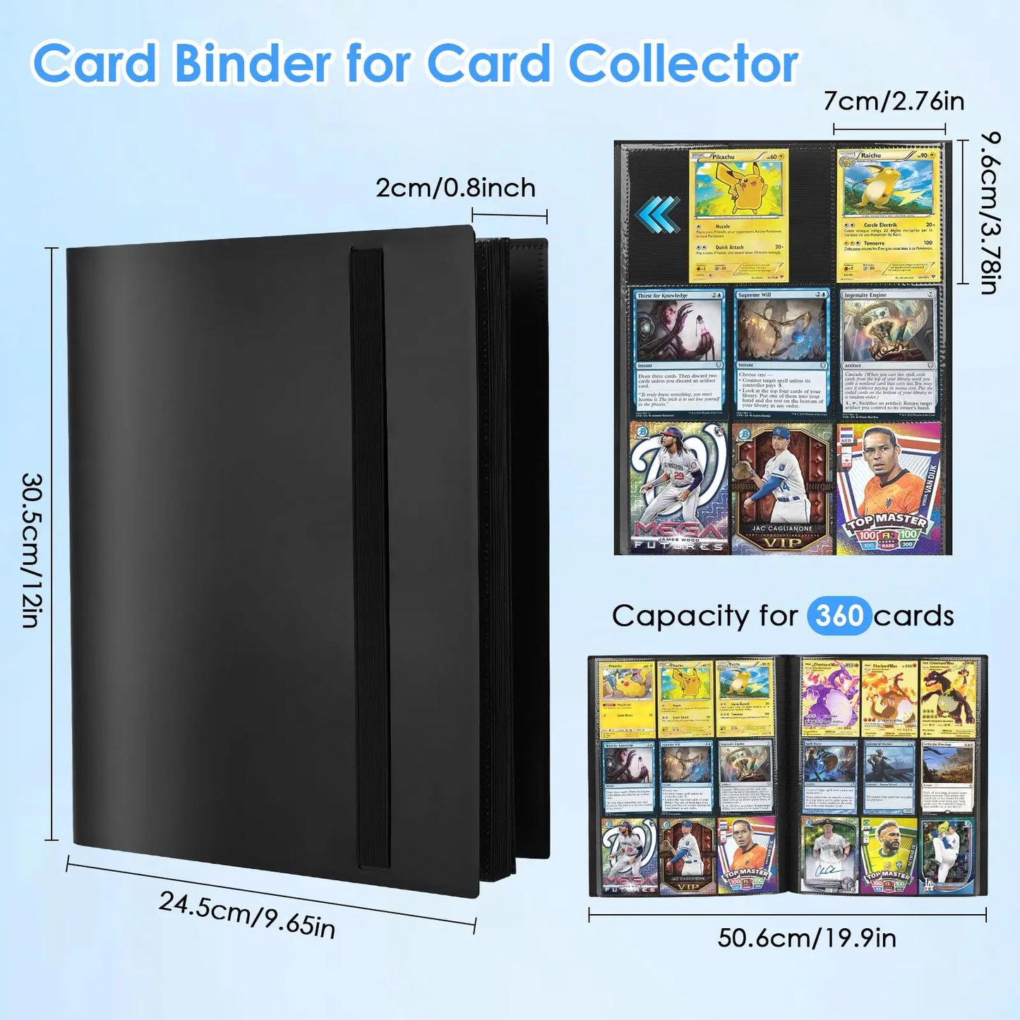 Card Binder with 9 Pocket Trading Card Album Display Binder 360 Side Loading Pocket Holder for TCG Yugioh MTG Game Card Book