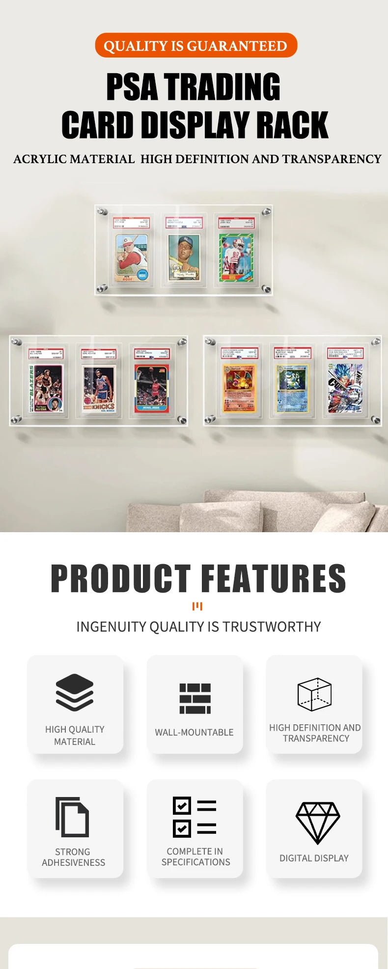 Trading Card Frame PSA Trading Card Display Acrylic Frame for Wall- PSA Holder, Graded Sports Card Display