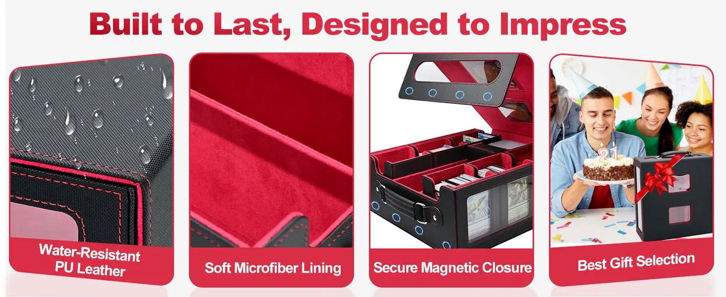 7 in 1 Handle Trading Card Storage Box Commander Deck Box with  for MTG TCG Deck Box with 8 Toploaders 2 Stoppers