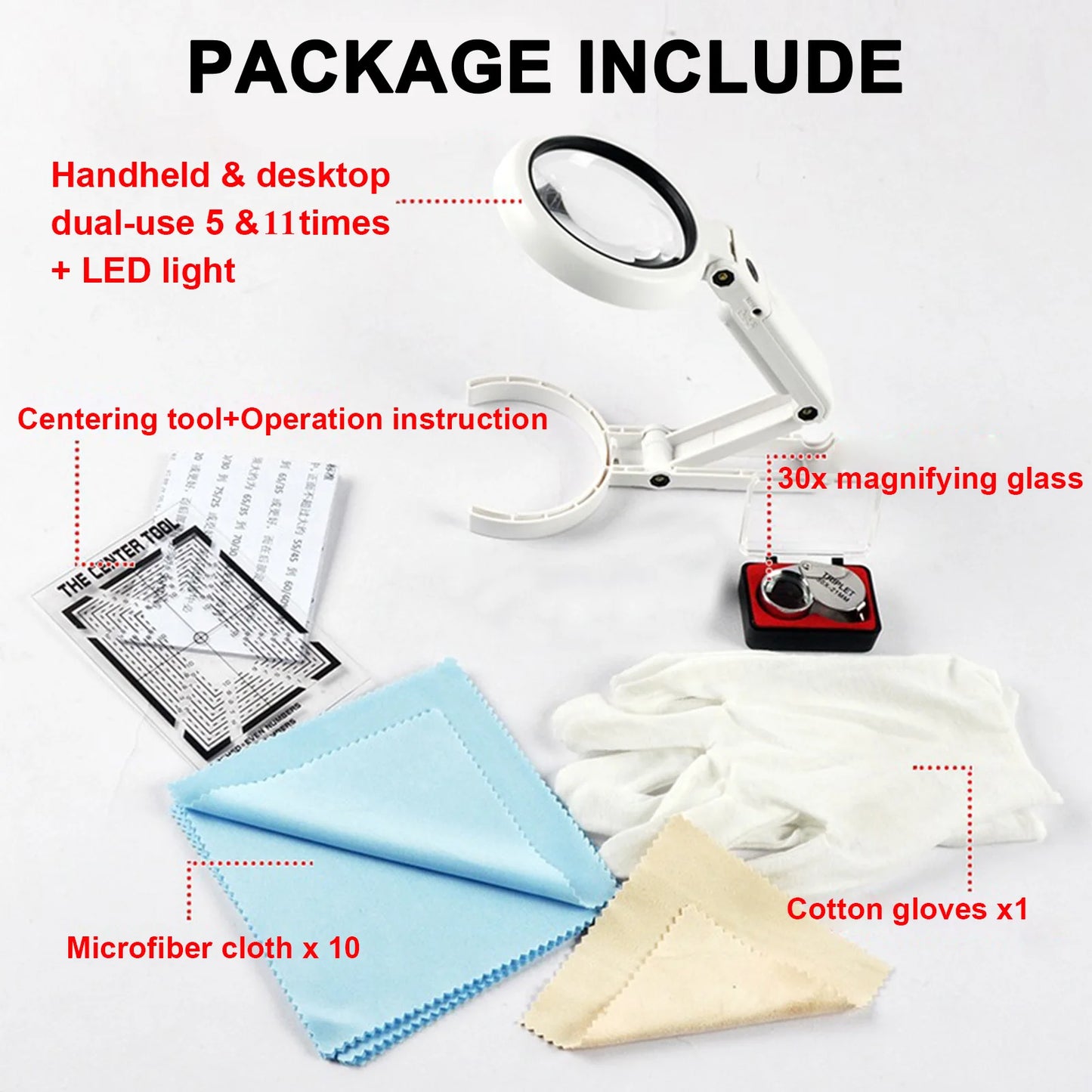 Collection Cards Grading Kit Centering Tool, LED Magnifying Table Lamp, 30X Magnifying Glass, Sports Trading Cards Measuring Set
