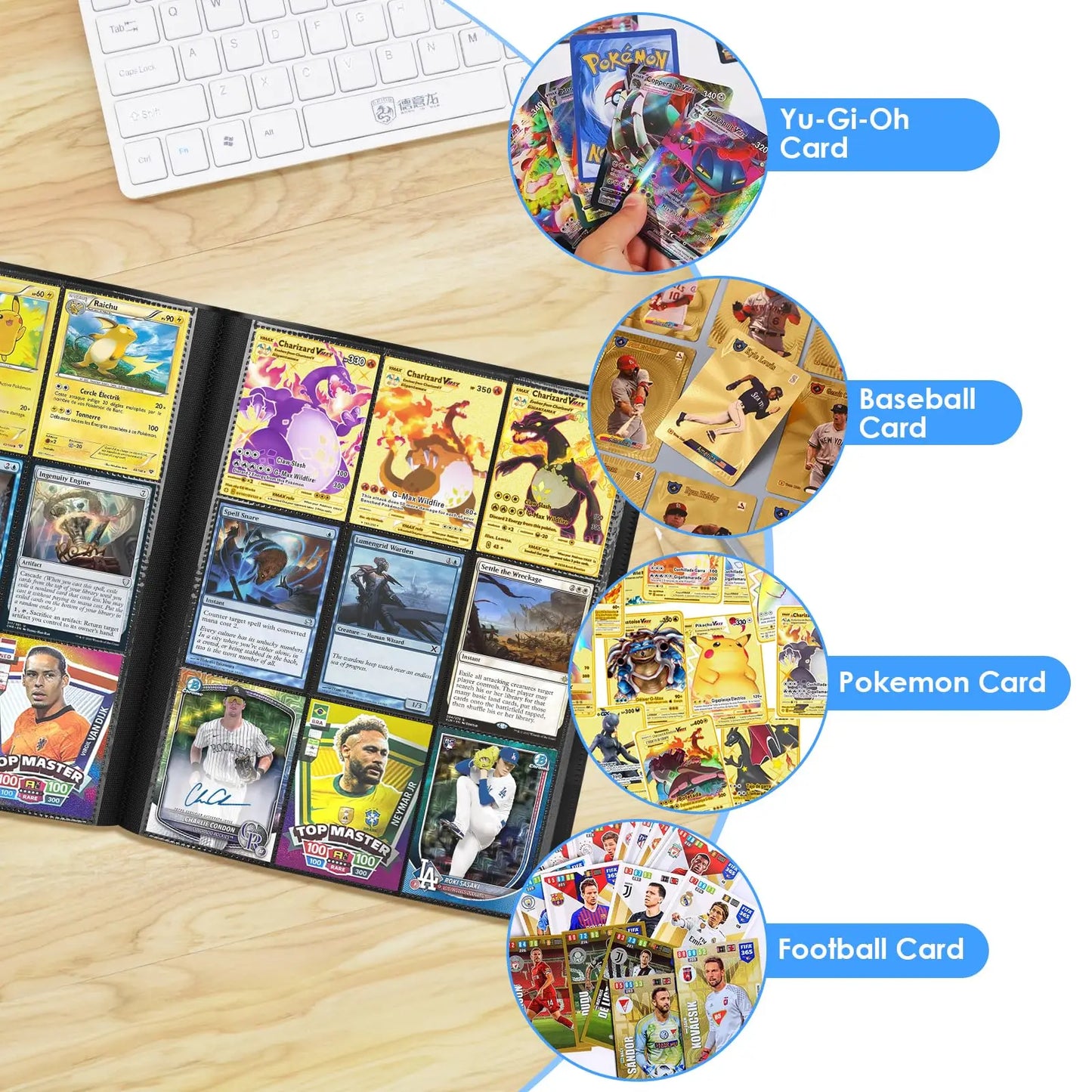Card Binder with 9 Pocket Trading Card Album Display Binder 360 Side Loading Pocket Holder for TCG Yugioh MTG Game Card Book