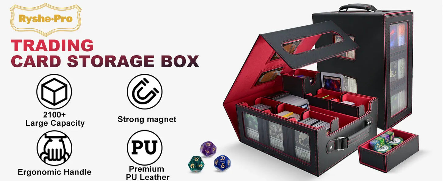 7 in 1 Handle Trading Card Storage Box Commander Deck Box with  for MTG TCG Deck Box with 8 Toploaders 2 Stoppers