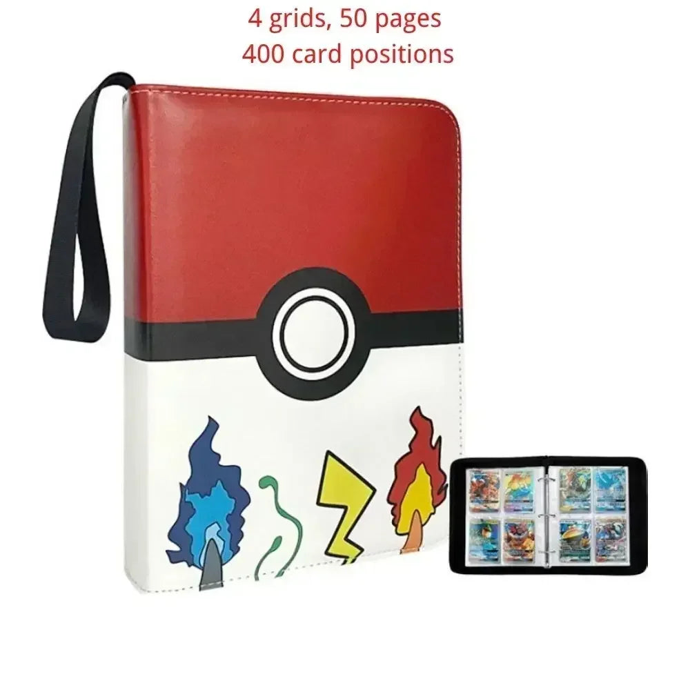 Trading Card Binder-4 Pocket 400 Pockets Card Holder Album with 50 Removable Sleeves Portable Card Collection Book with Zipper