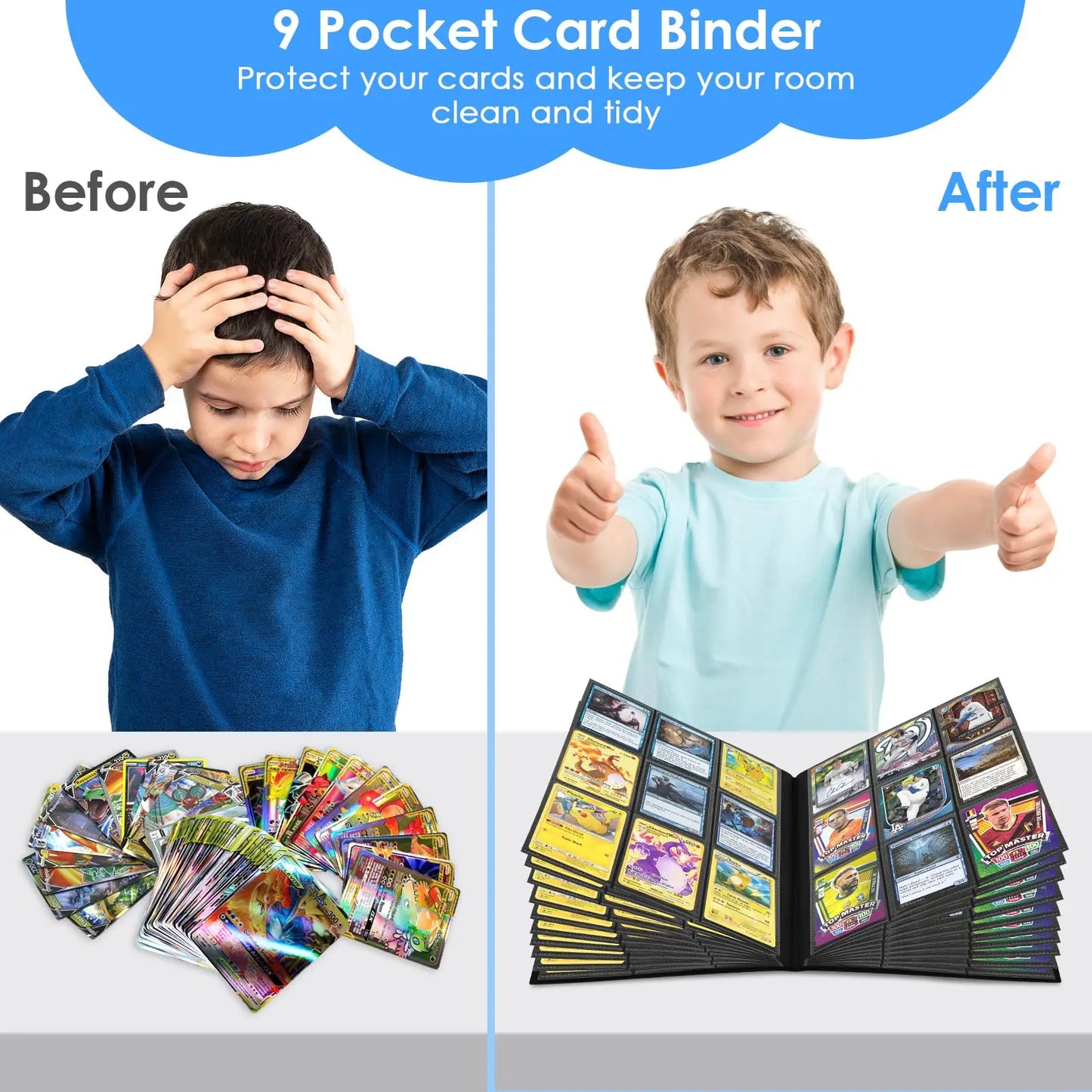 Card Binder with 9 Pocket Trading Card Album Display Binder 360 Side Loading Pocket Holder for TCG Yugioh MTG Game Card Book
