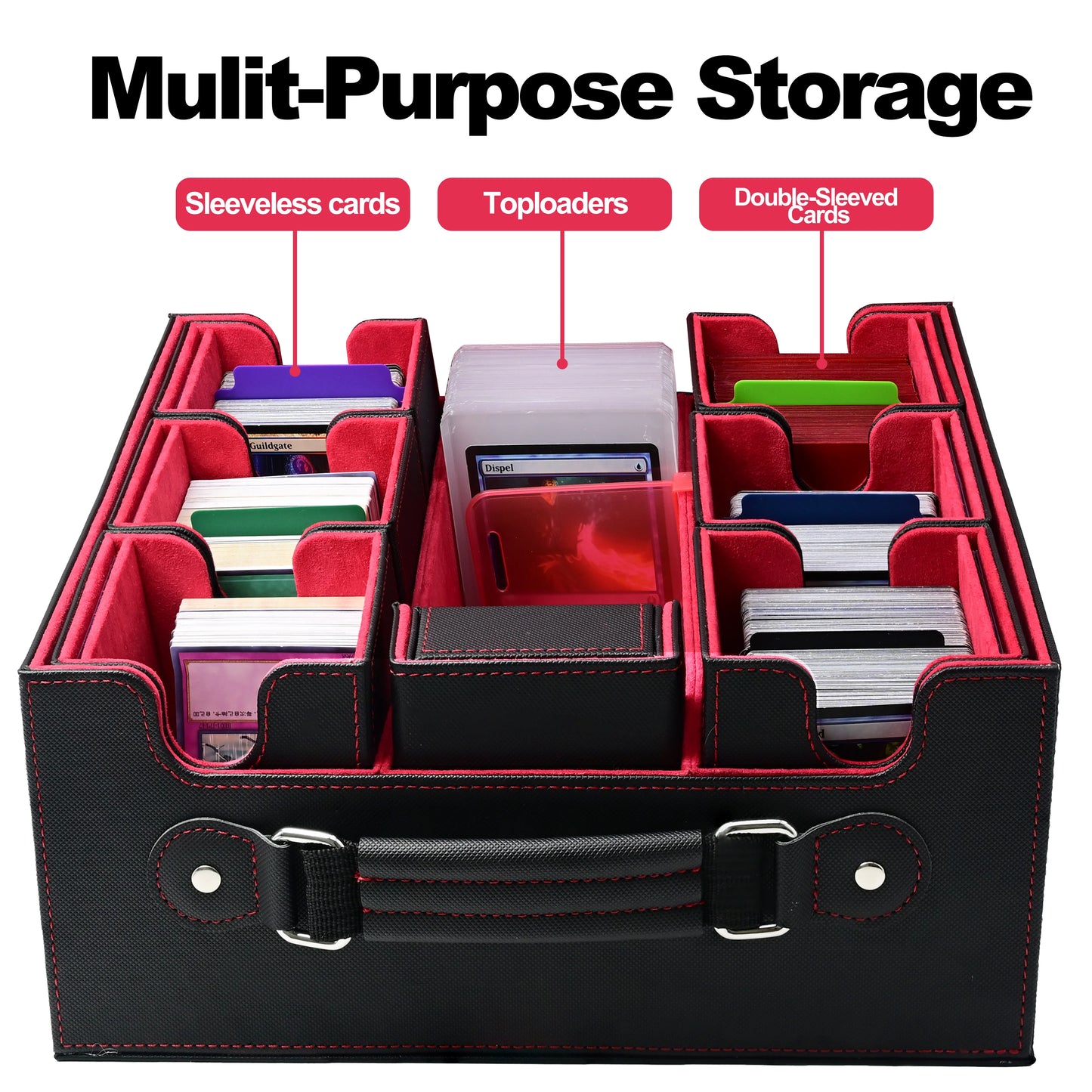 7 in 1 Handle Trading Card Storage Box Commander Deck Box with  for MTG TCG Deck Box with 8 Toploaders 2 Stoppers