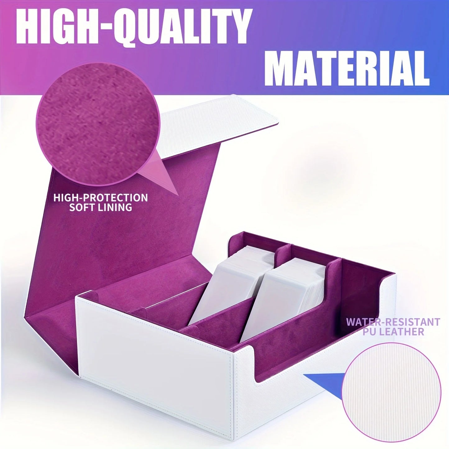Trading card storage box, can hold 1800+ single decks, magnetic closure PU leather card box, fits for TCG,Yugion cards