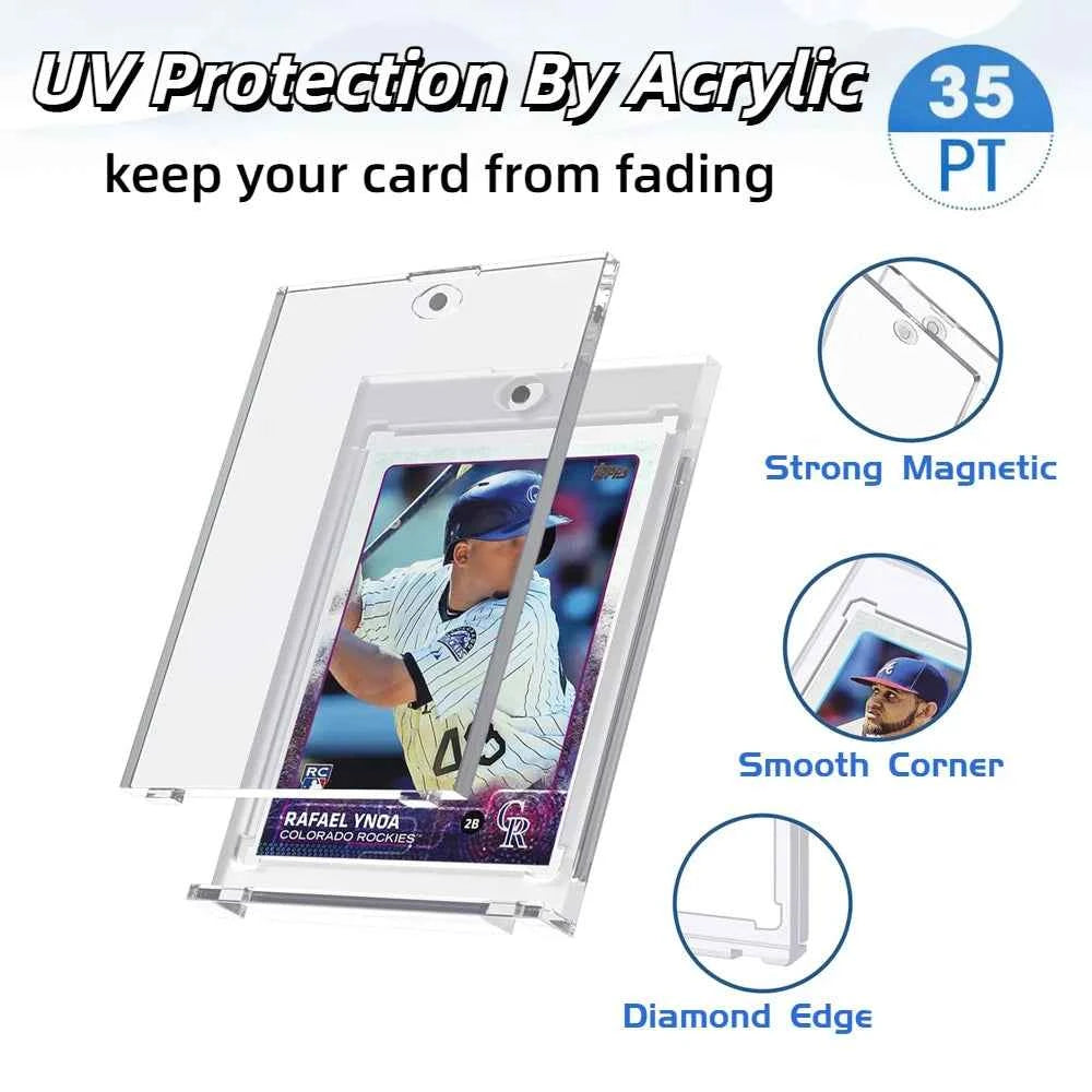 35PT White Magnetic Card Holders for Trading Card, One Touch Trading Card Holder, Hard Card Case for Baseball/MTG Game Cards