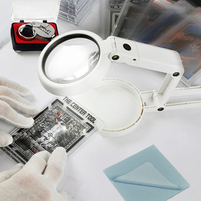 Collection Cards Grading Kit Centering Tool, LED Magnifying Table Lamp, 30X Magnifying Glass, Sports Trading Cards Measuring Set