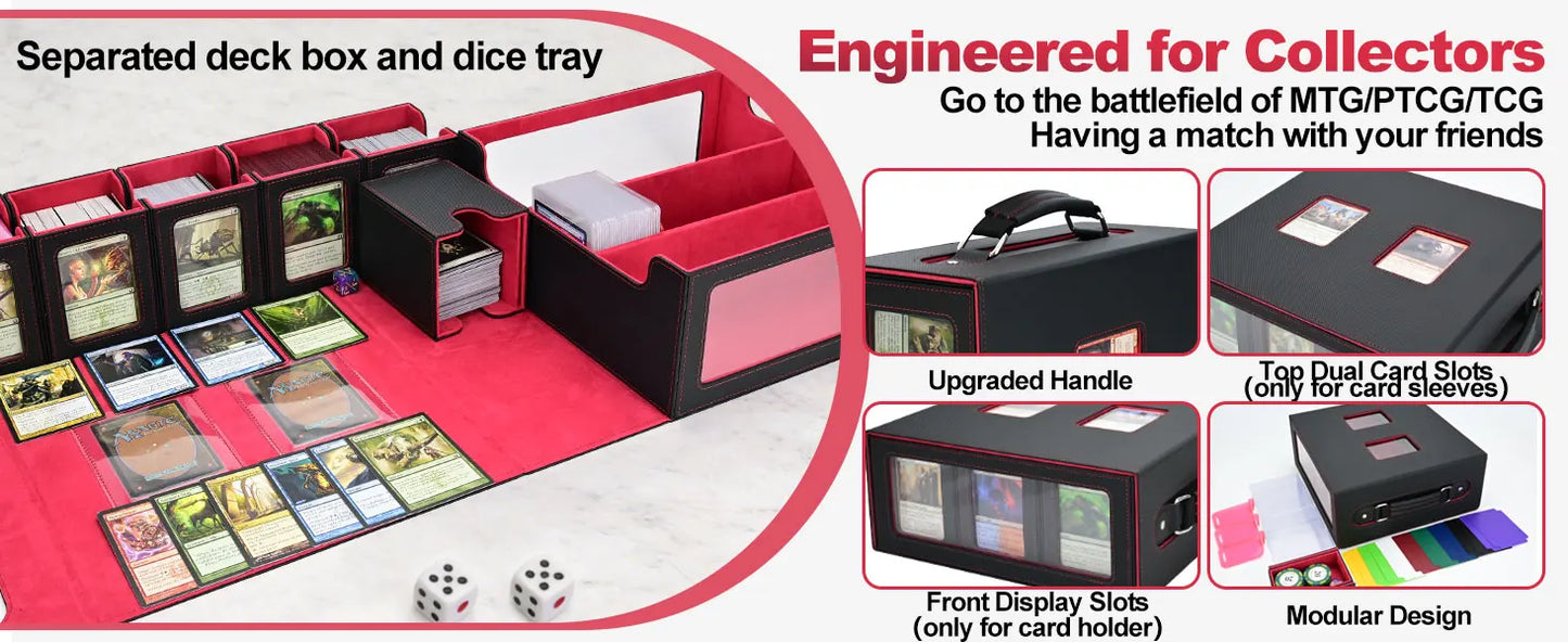 7 in 1 Handle Trading Card Storage Box Commander Deck Box with  for MTG TCG Deck Box with 8 Toploaders 2 Stoppers