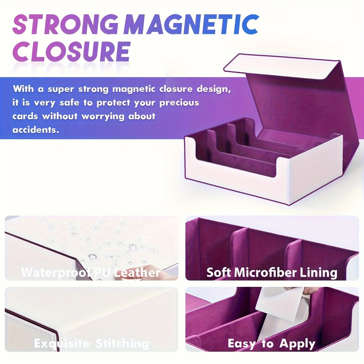 Trading card storage box, can hold 1800+ single decks, magnetic closure PU leather card box, fits for TCG,Yugion cards