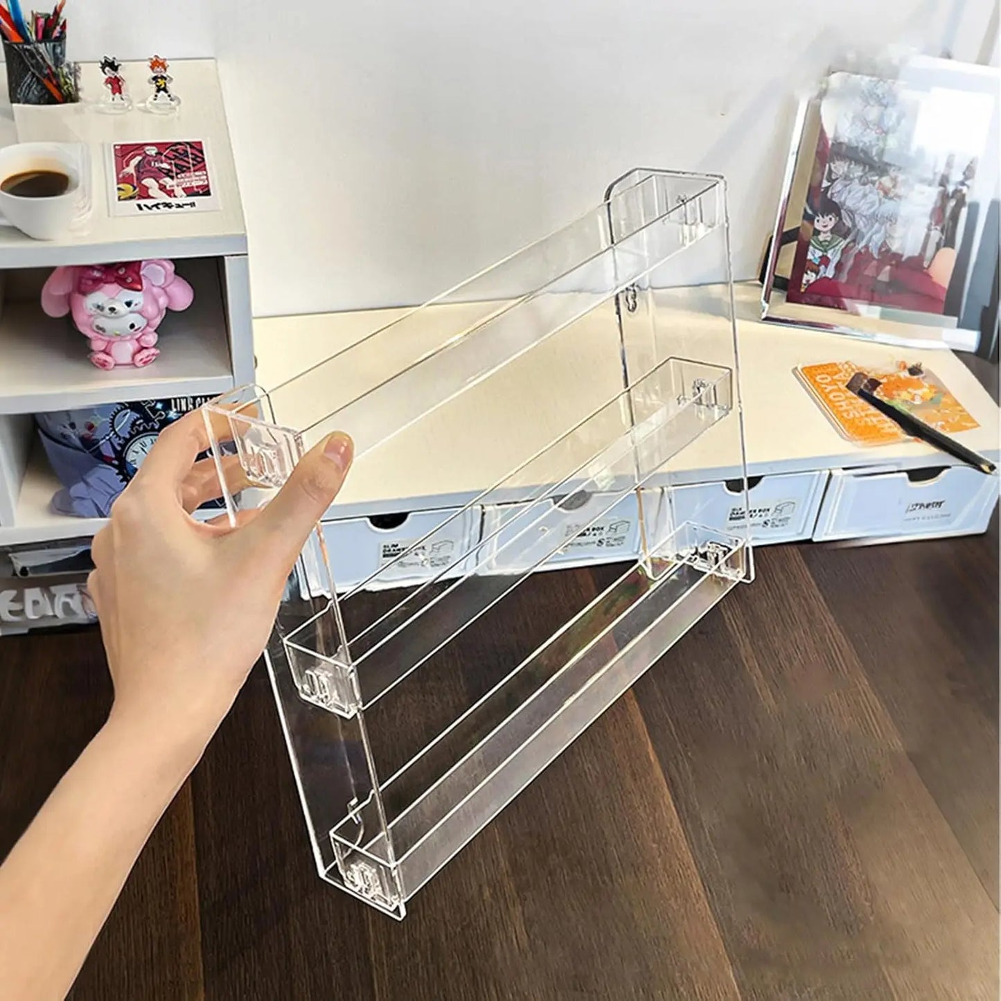 3 Tier Trading Card Display Holder, Wall Mounted Clear Acrylic Removable Floating Storage Shelf for Sport Football Card CD Badge