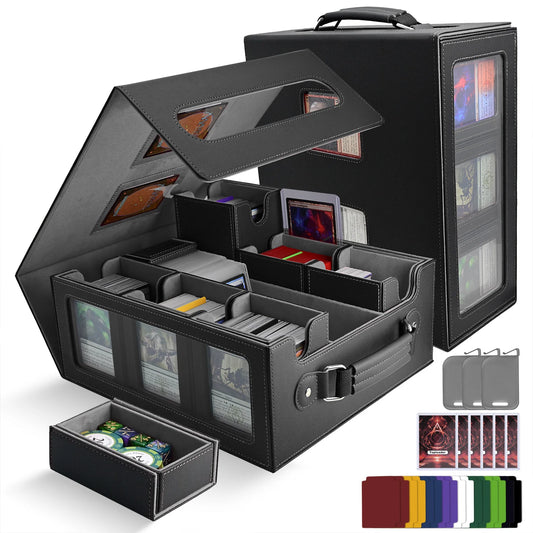 7 in 1 Handle Trading Card Storage Box Commander Deck Box with  for MTG TCG Deck Box with 8 Toploaders 2 Stoppers