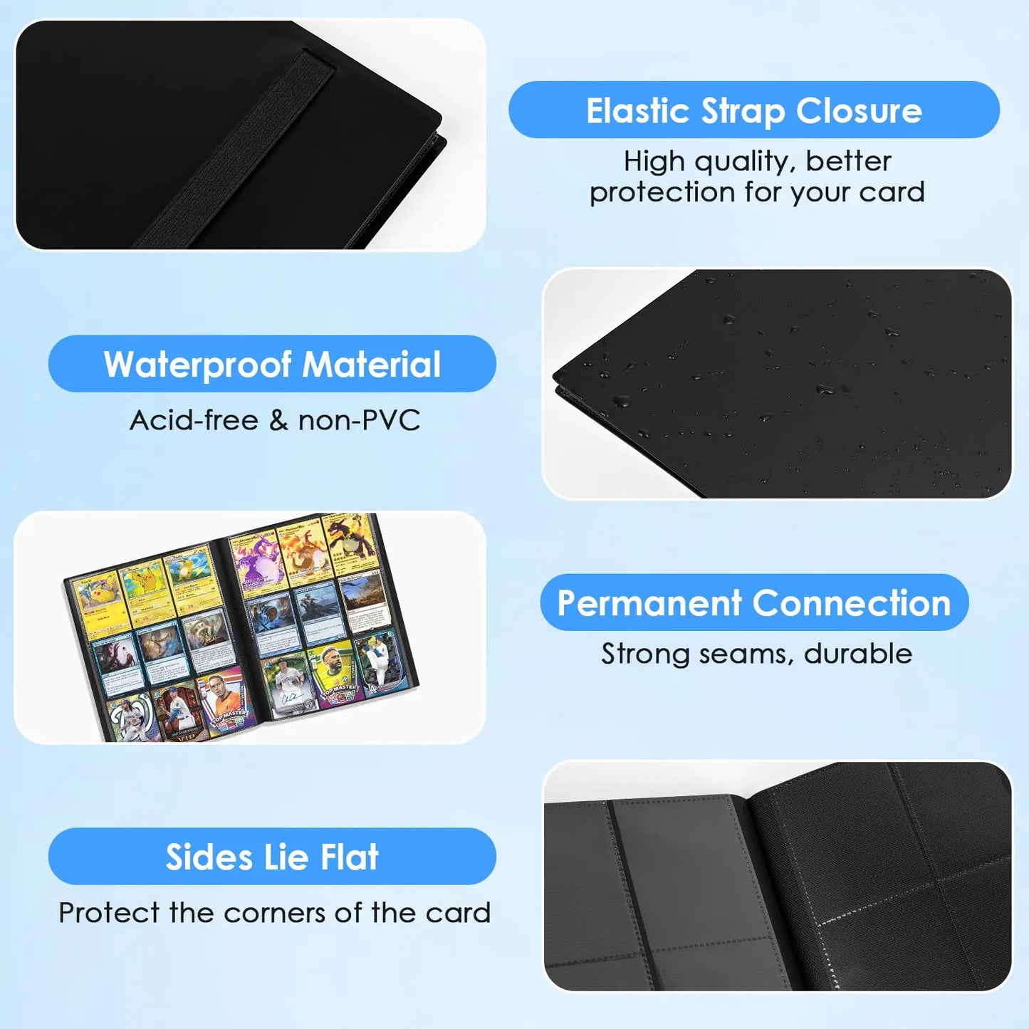 Card Binder with 9 Pocket Trading Card Album Display Binder 360 Side Loading Pocket Holder for TCG Yugioh MTG Game Card Book
