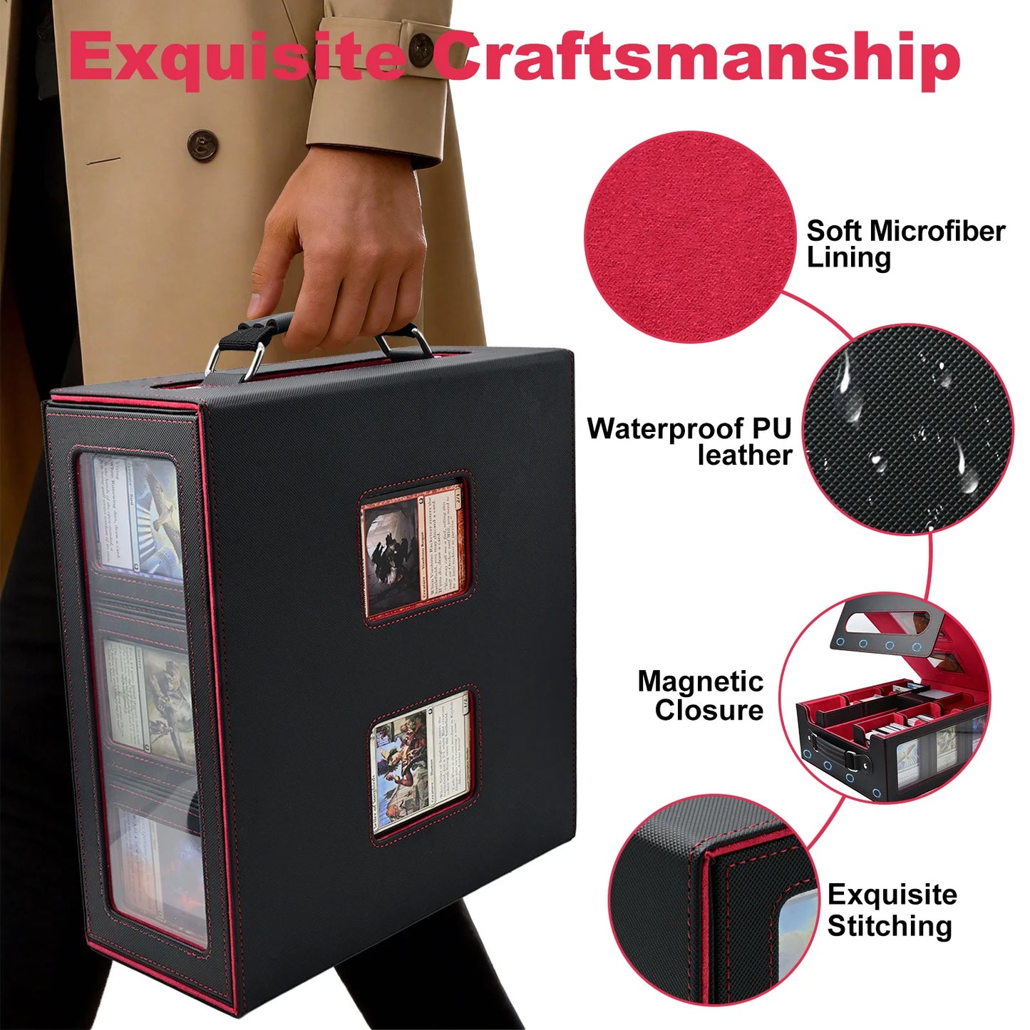7 in 1 Handle Trading Card Storage Box Commander Deck Box with  for MTG TCG Deck Box with 8 Toploaders 2 Stoppers