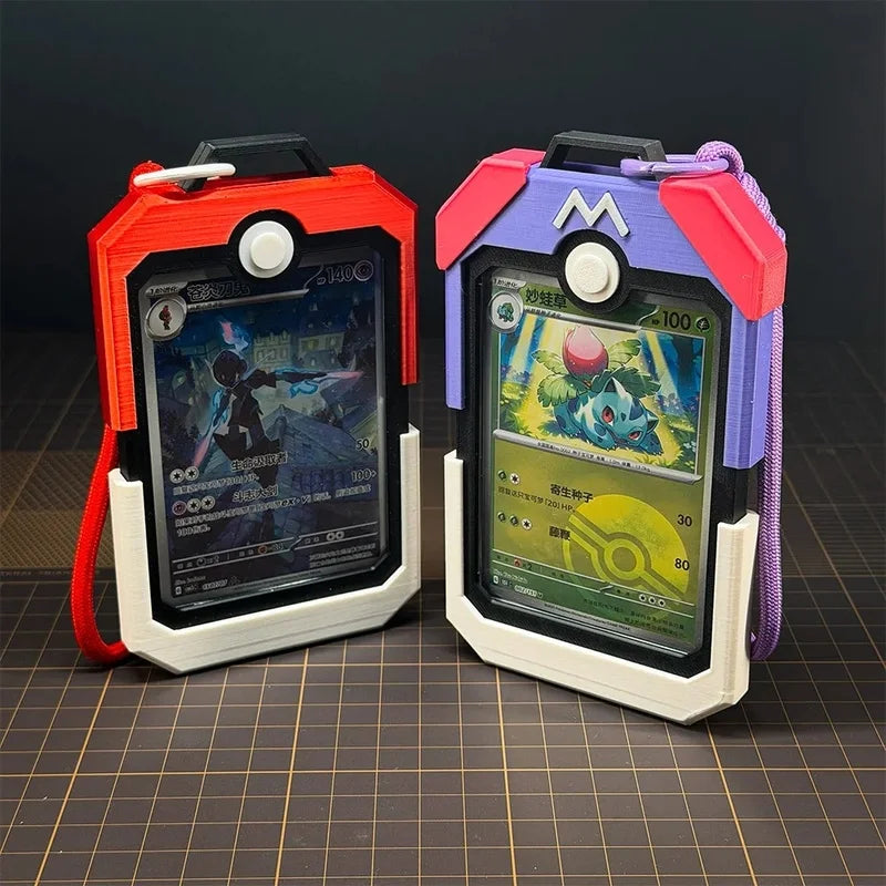 In Stock PTCG Card Brick Display Case Pokeball Style Hard Protective Holder With Lanyard For Trading Card Storage Display Gifts