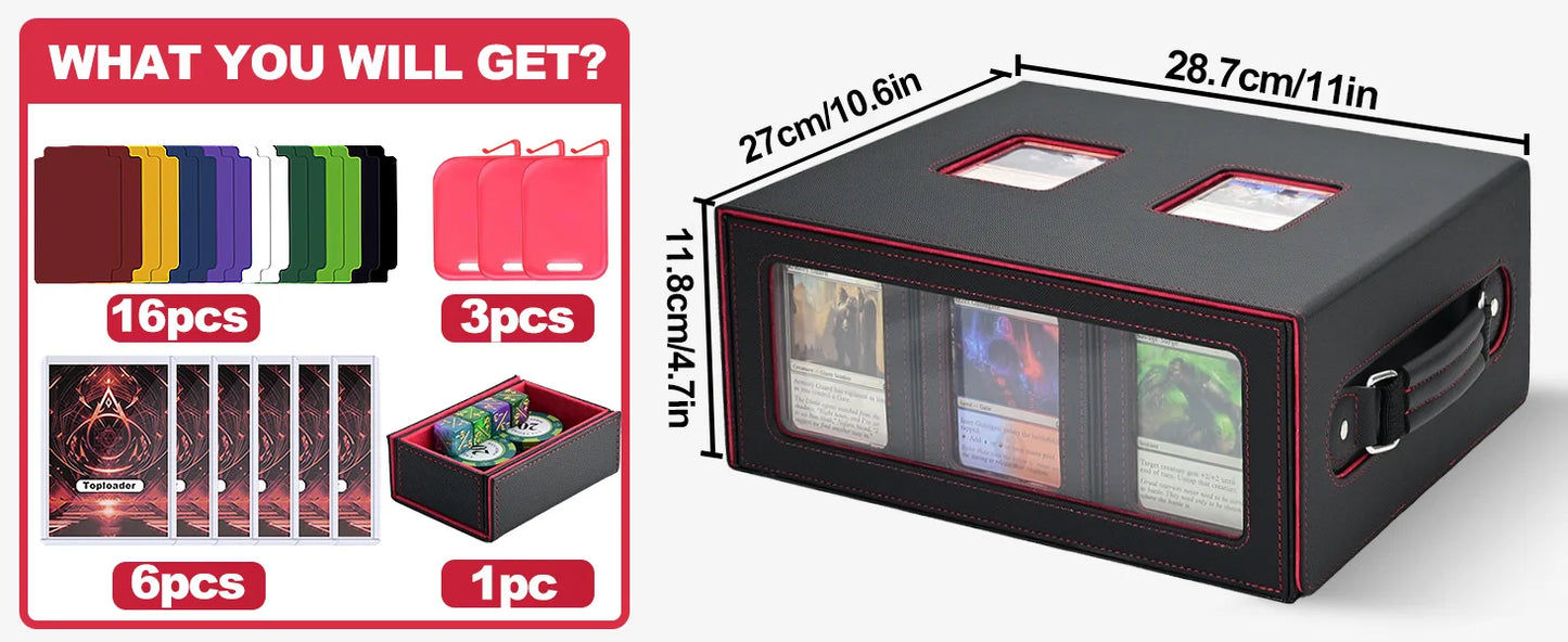 7 in 1 Handle Trading Card Storage Box Commander Deck Box with  for MTG TCG Deck Box with 8 Toploaders 2 Stoppers