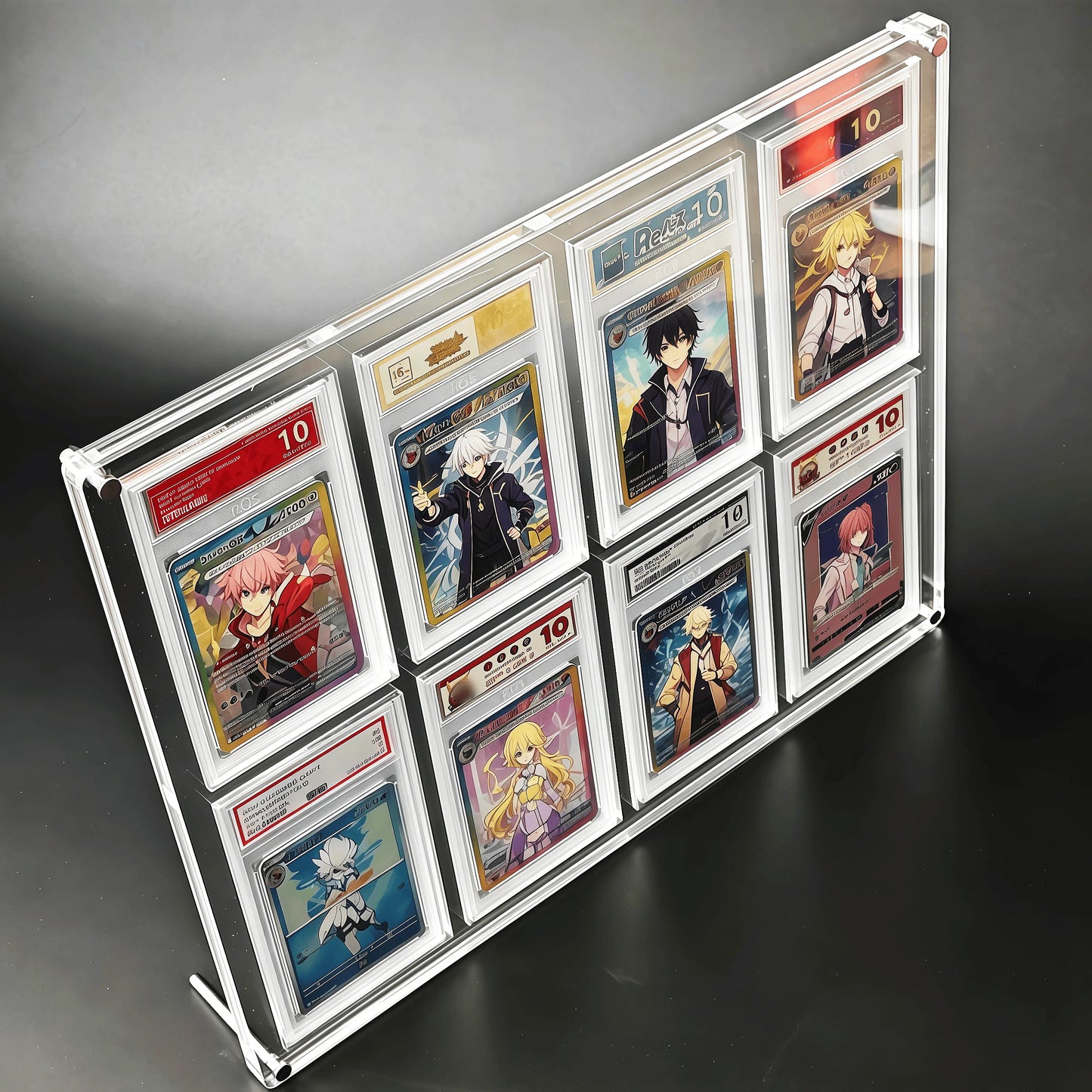 Trading Rating Card Display Stand 8Slot Acrylic Holder for 35PT Graded Cards Pokemon Yu-Gi-Oh