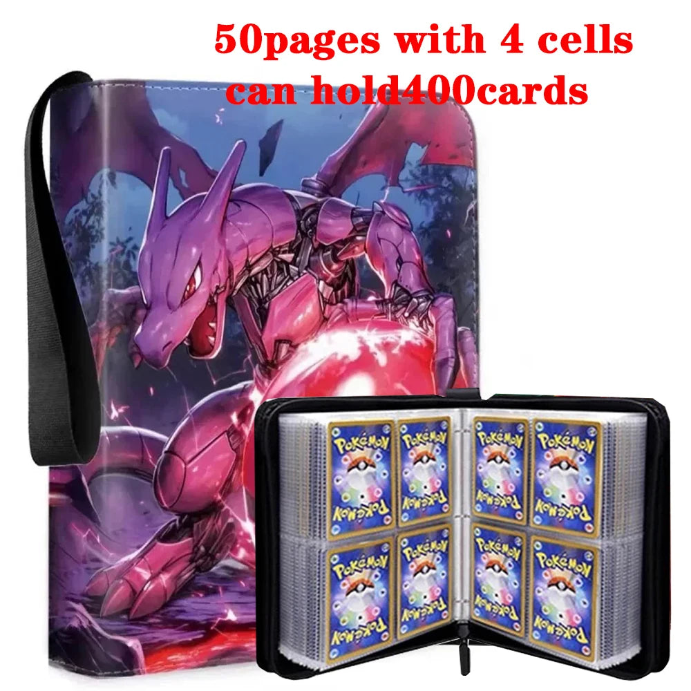 Trading Card Binder-4 Pocket 400 Pockets Card Holder Album with 50 Removable Sleeves Portable Card Collection Book with Zipper