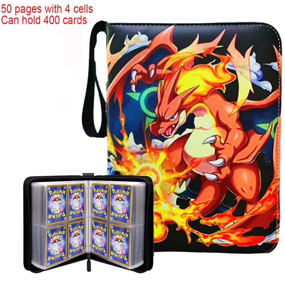 Trading Card Binder-4 Pocket 400 Pockets Card Holder Album with 50 Removable Sleeves Portable Card Collection Book with Zipper