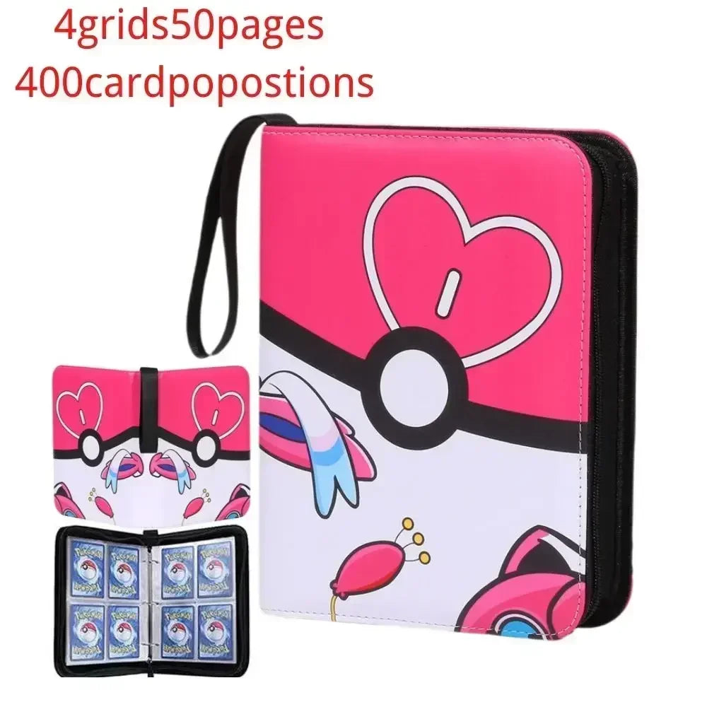 Trading Card Binder-4 Pocket 400 Pockets Card Holder Album with 50 Removable Sleeves Portable Card Collection Book with Zipper