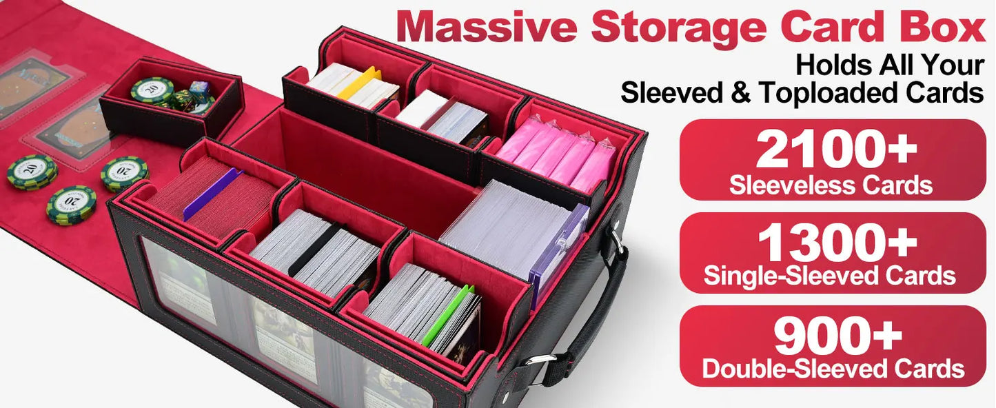 7 in 1 Handle Trading Card Storage Box Commander Deck Box with  for MTG TCG Deck Box with 8 Toploaders 2 Stoppers