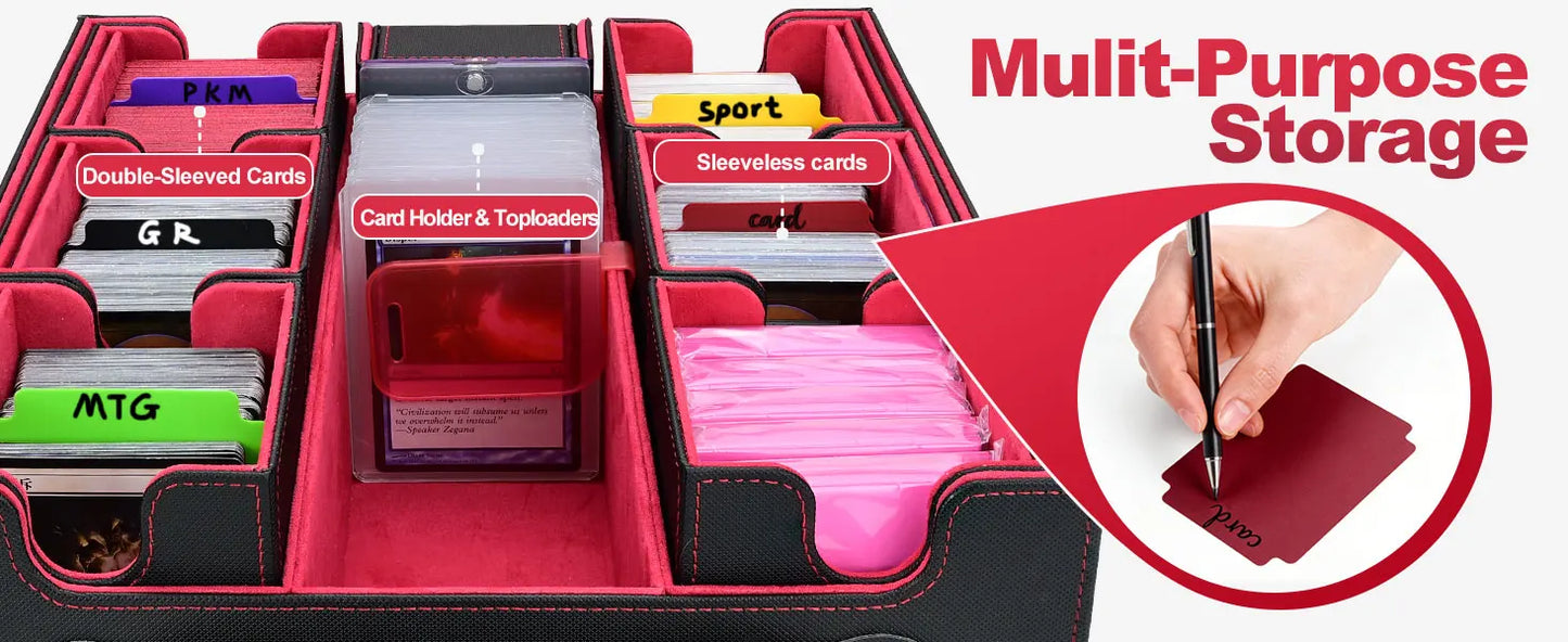 7 in 1 Handle Trading Card Storage Box Commander Deck Box with  for MTG TCG Deck Box with 8 Toploaders 2 Stoppers