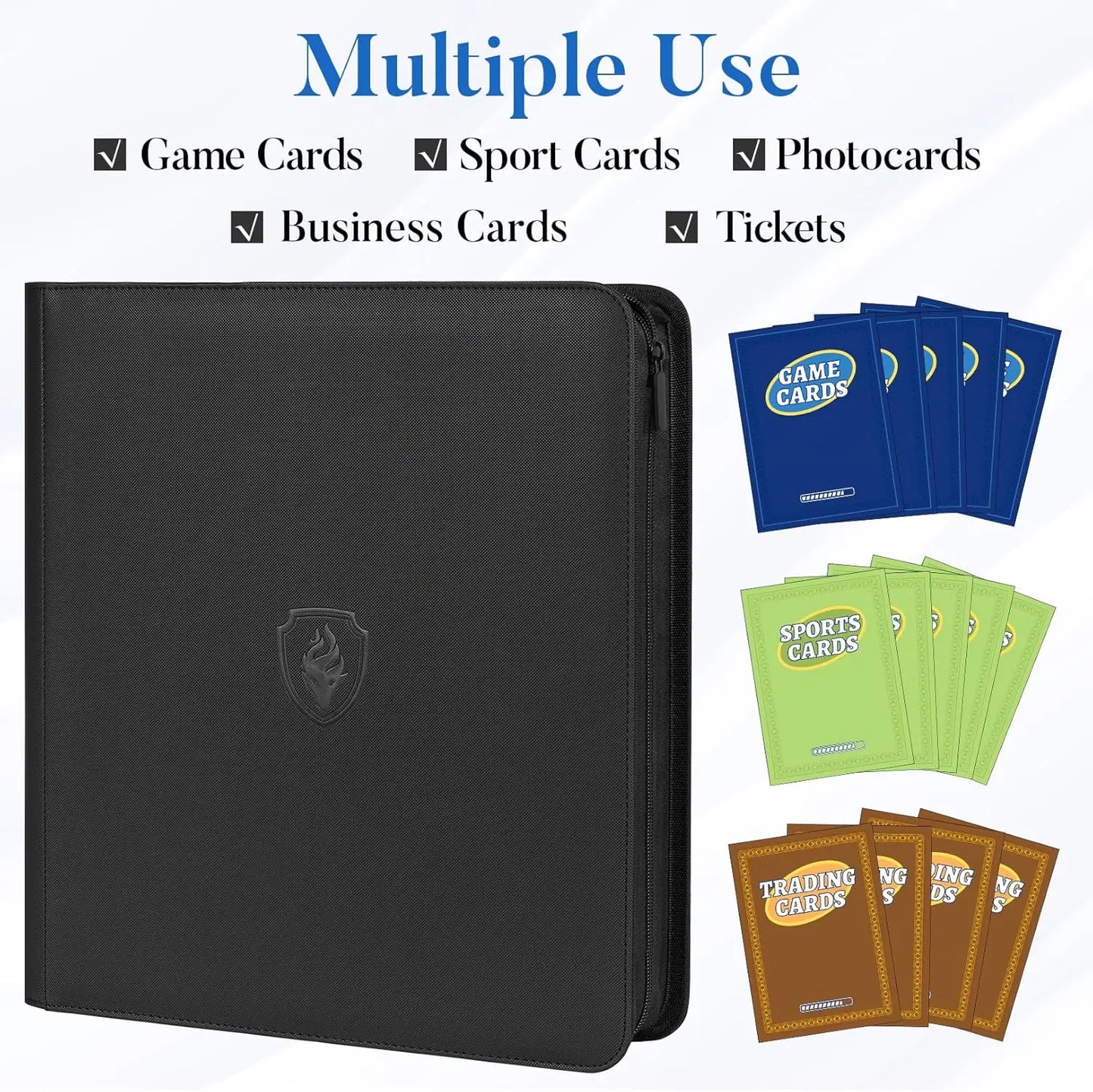 Trading Card Binder 12 Pocket, Zipper Binder Card Album Holds 480 Cards, Premium Leather Card Folder for TCG/Game/Sports Cards