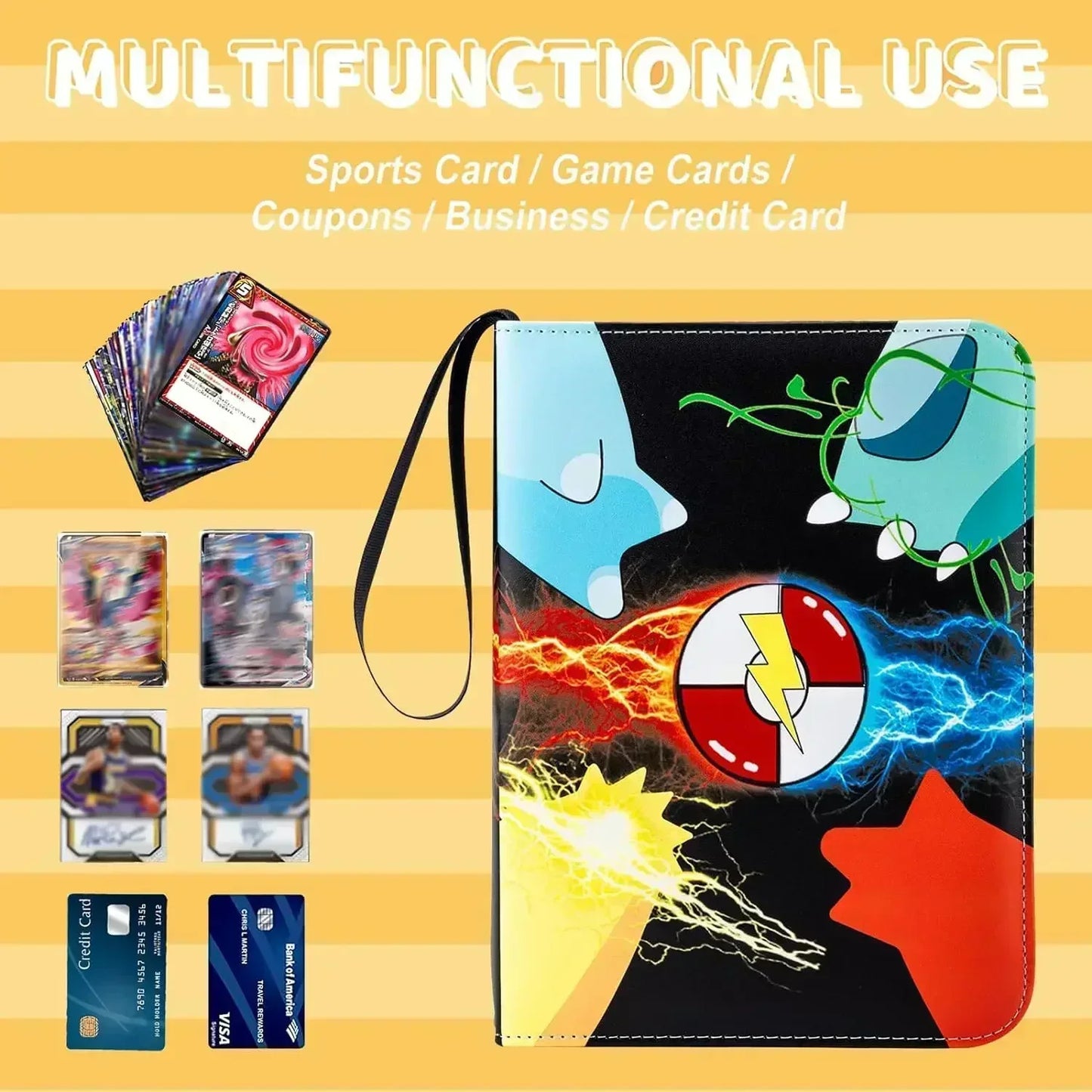 Trading Card Binder-4 Pocket 400 Pockets Card Holder Album with 50 Removable Sleeves Portable Card Collection Book with Zipper