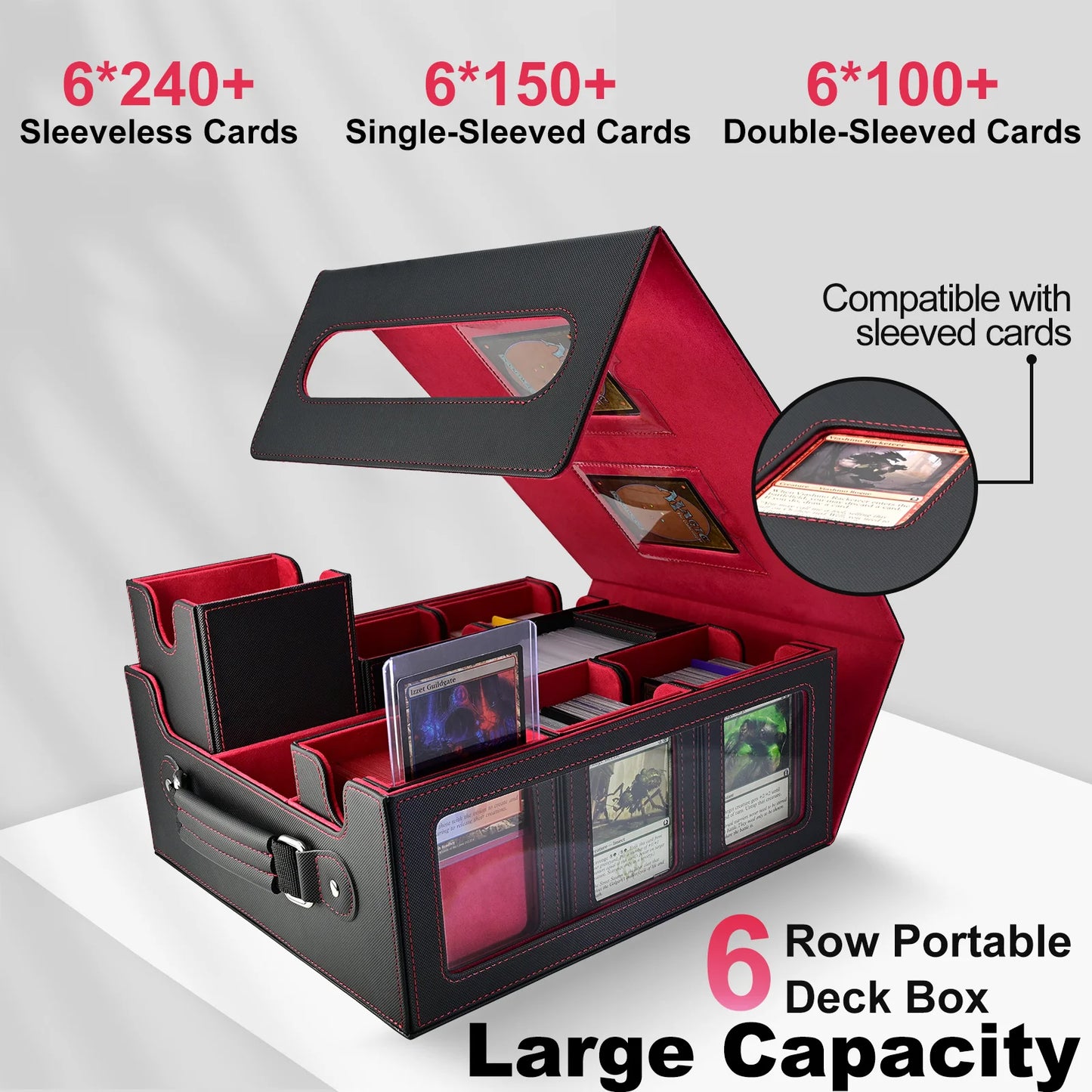 7 in 1 Handle Trading Card Storage Box Commander Deck Box with  for MTG TCG Deck Box with 8 Toploaders 2 Stoppers